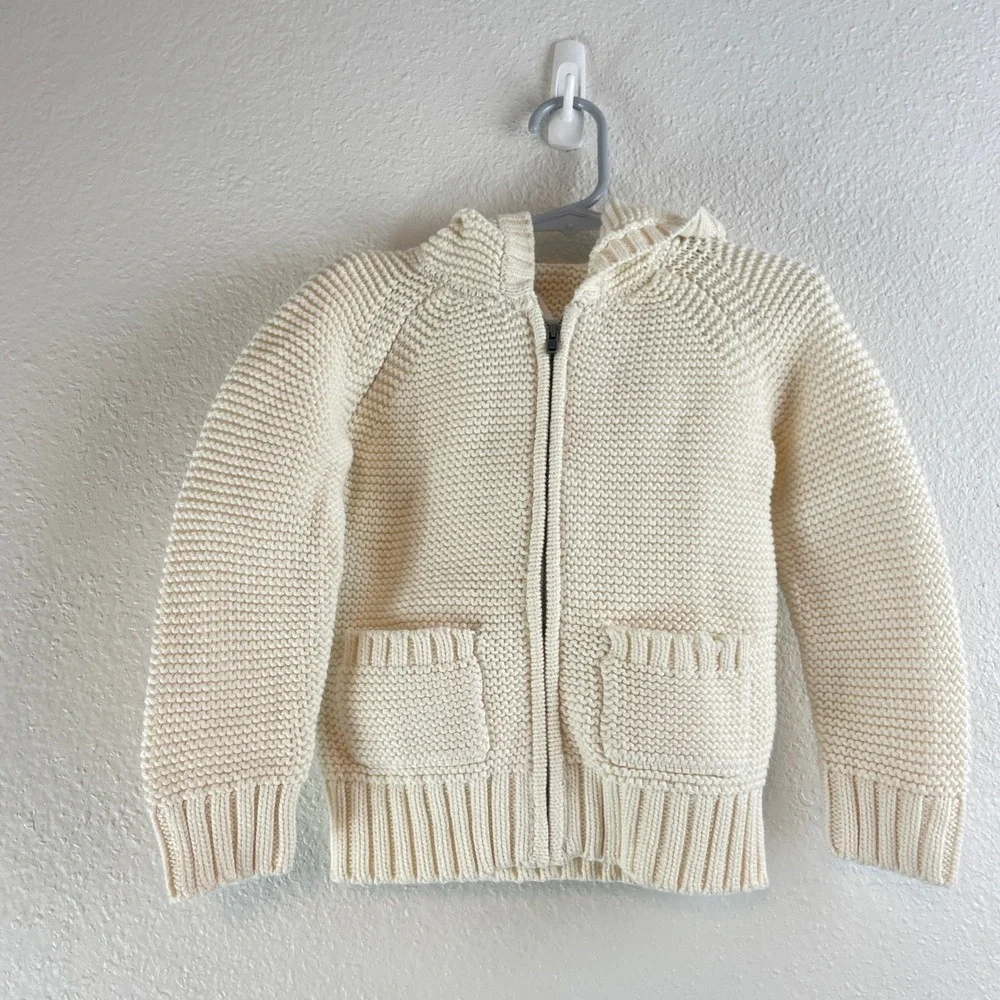 Baby Gap Kids Ivory Frost Garter Stitch Full Zip‎ Hooded Sweater 3T NWT Preppy
